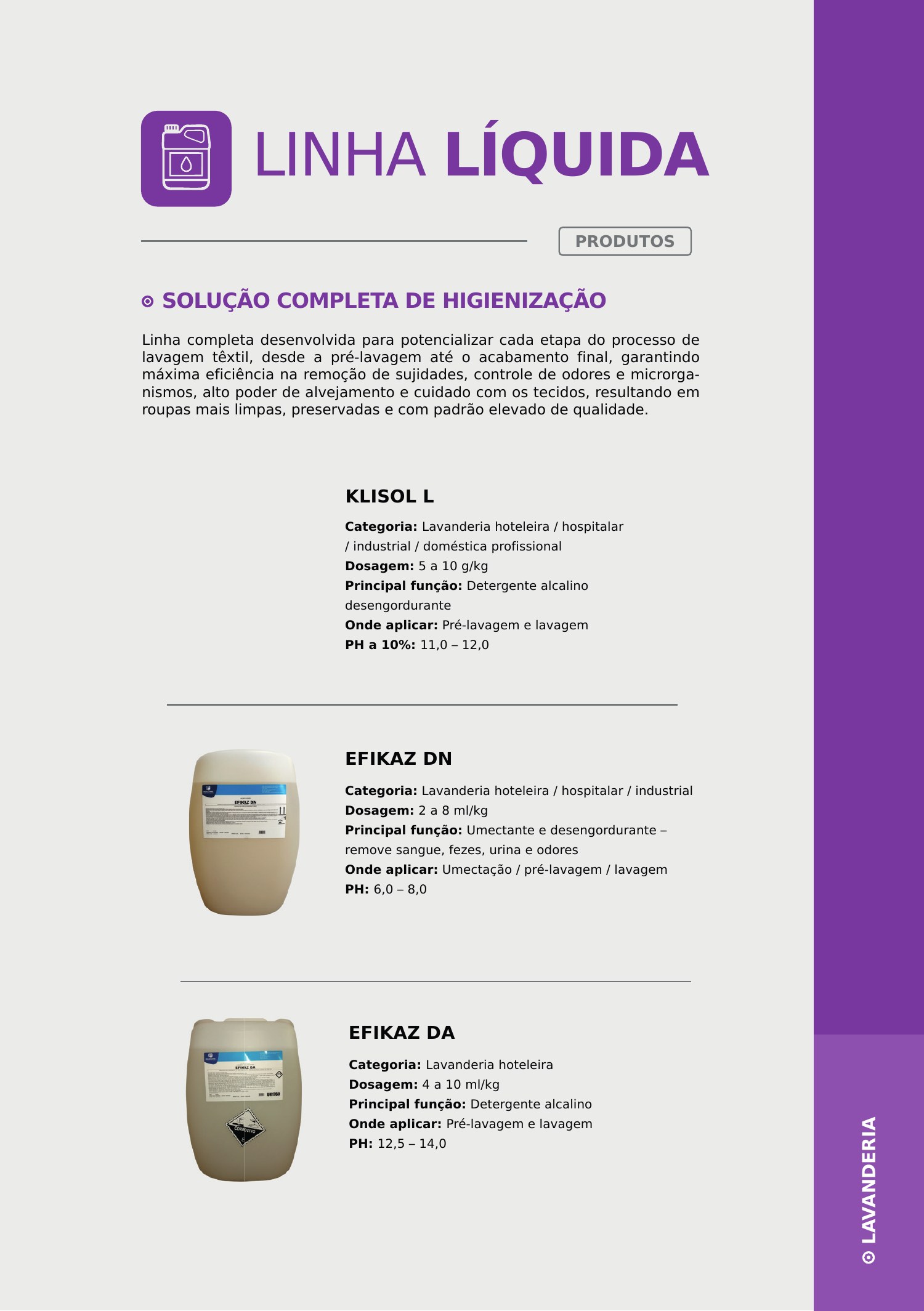 Linha líquida — desengordurantes