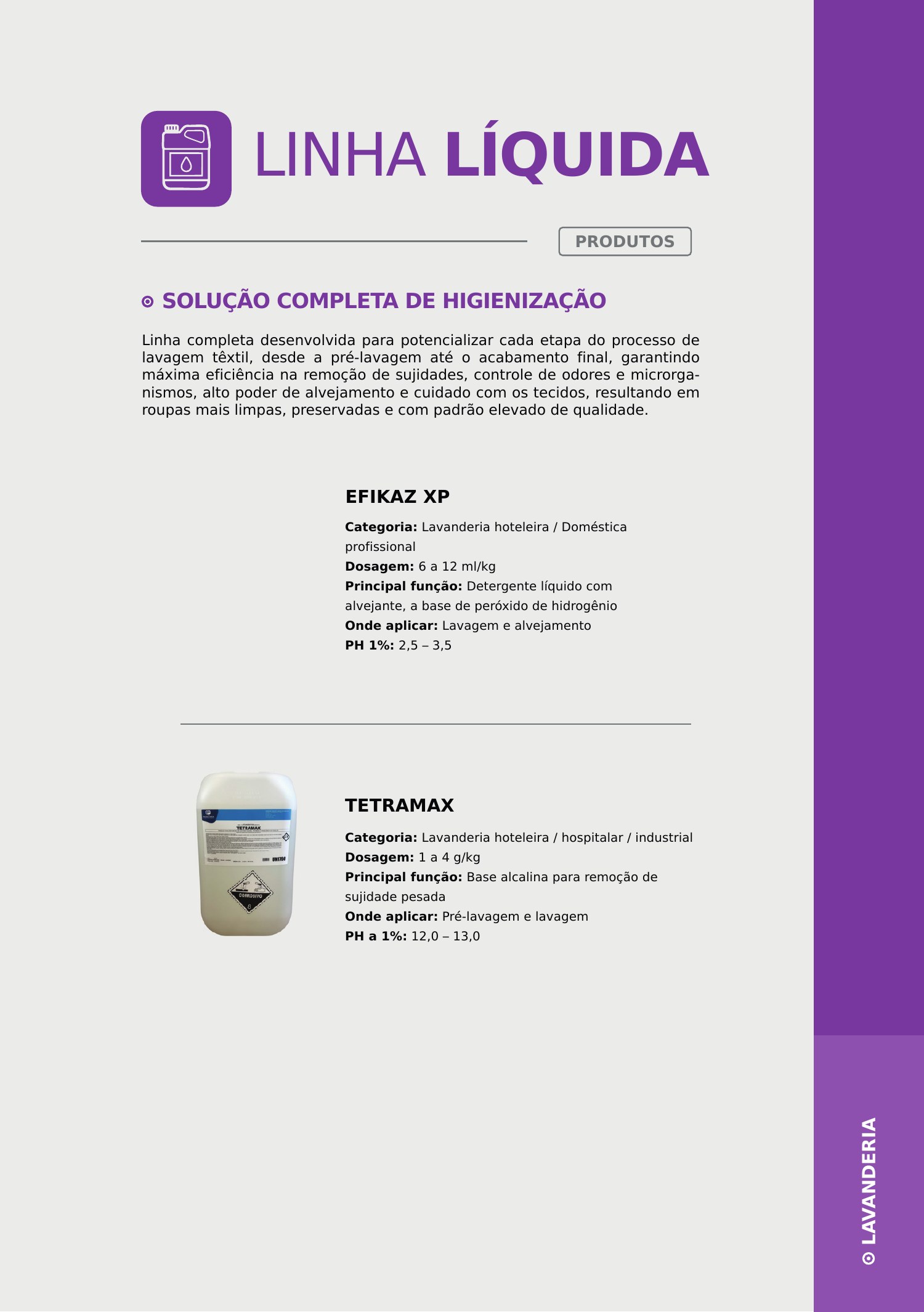 Linha líquida — lavagem pesada e alvejamento